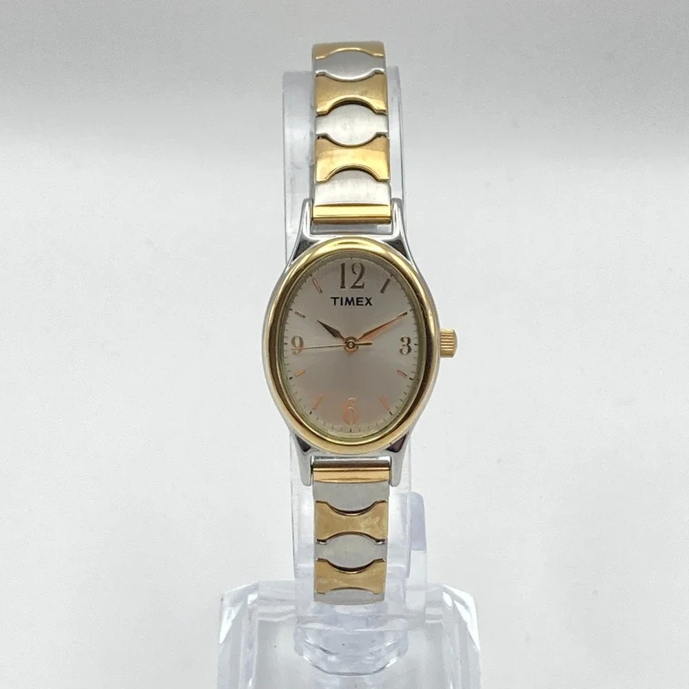 Timex Cavatina Watch Women 21mm Gold Silver Tone Stretch Band New Battery 6.25